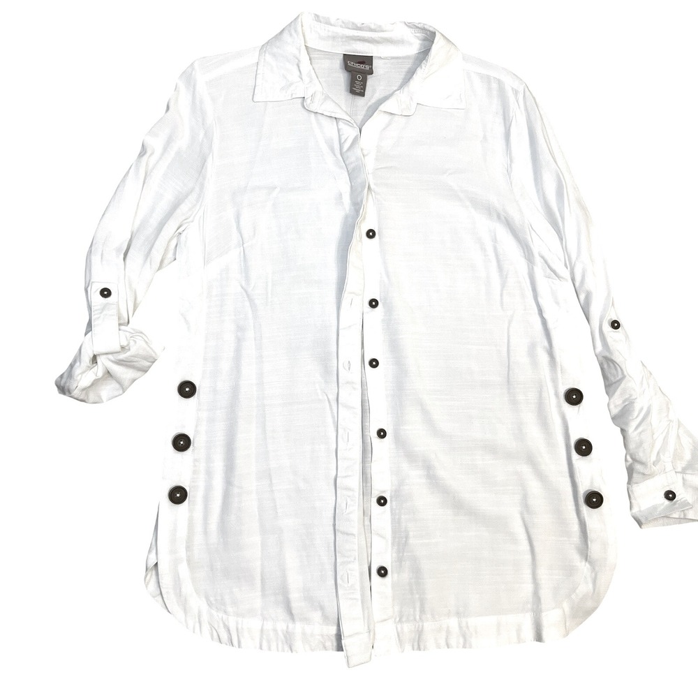 Chicos Button Front Tunic Blouse Side Buttons Whi… - image 7